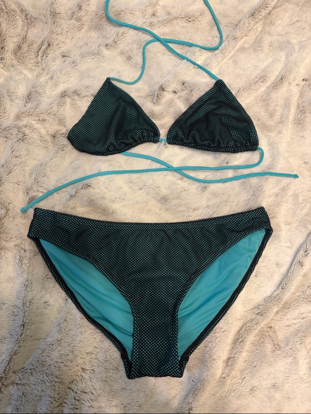 No Boundaries Black Microdot Bikini with Teal Lining